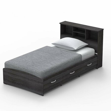 BETTER HOME 15 x 41 x 77 in. California Wooden Twin Size Captains Bed Gray 616859964853